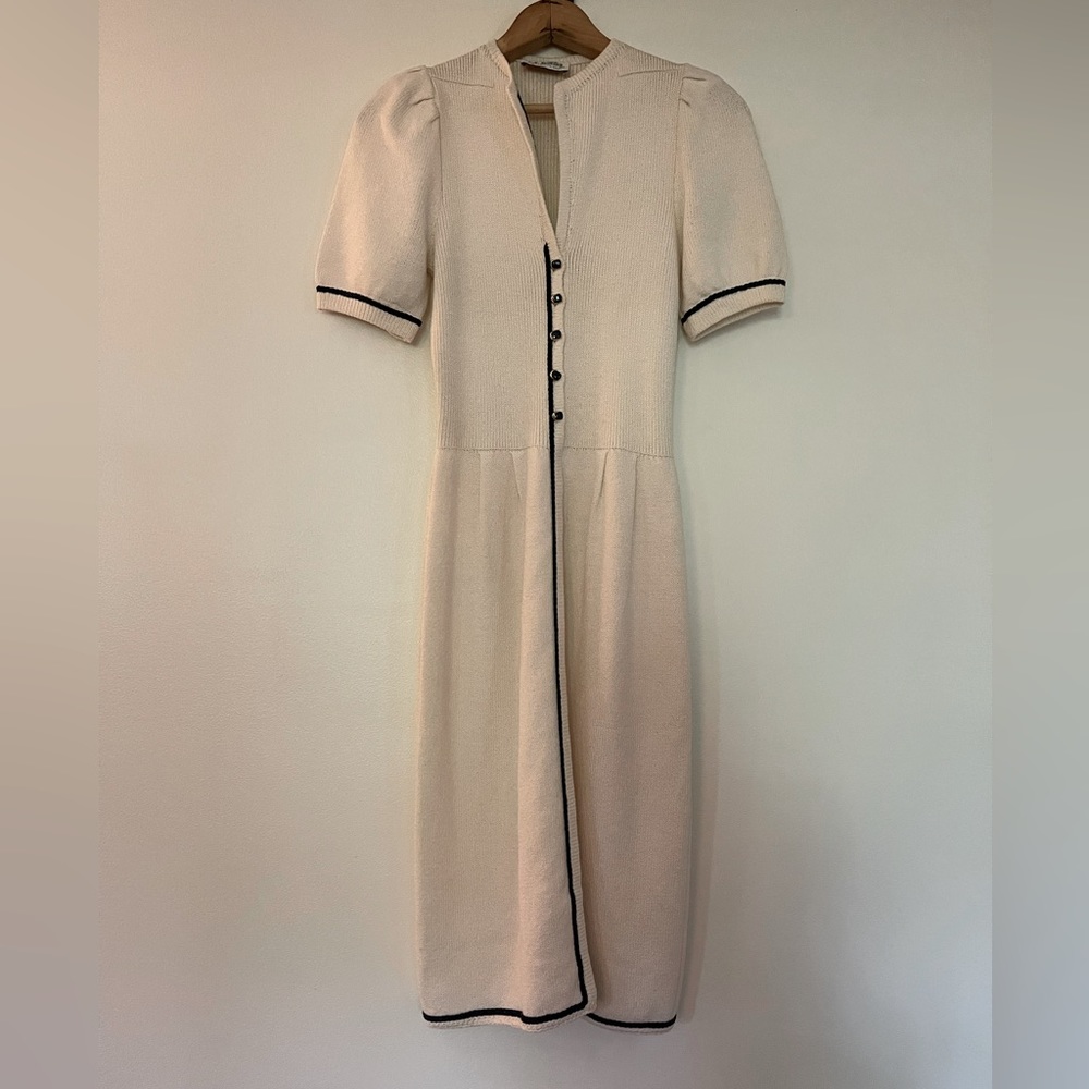 St. John Cream Midi Dress with Black Trim